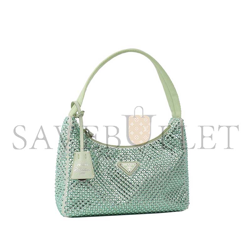 PRADA MINT GREEN CRYSTAL RE-EDITION 2000 SHOULDER BAG (22*17*6cm) 